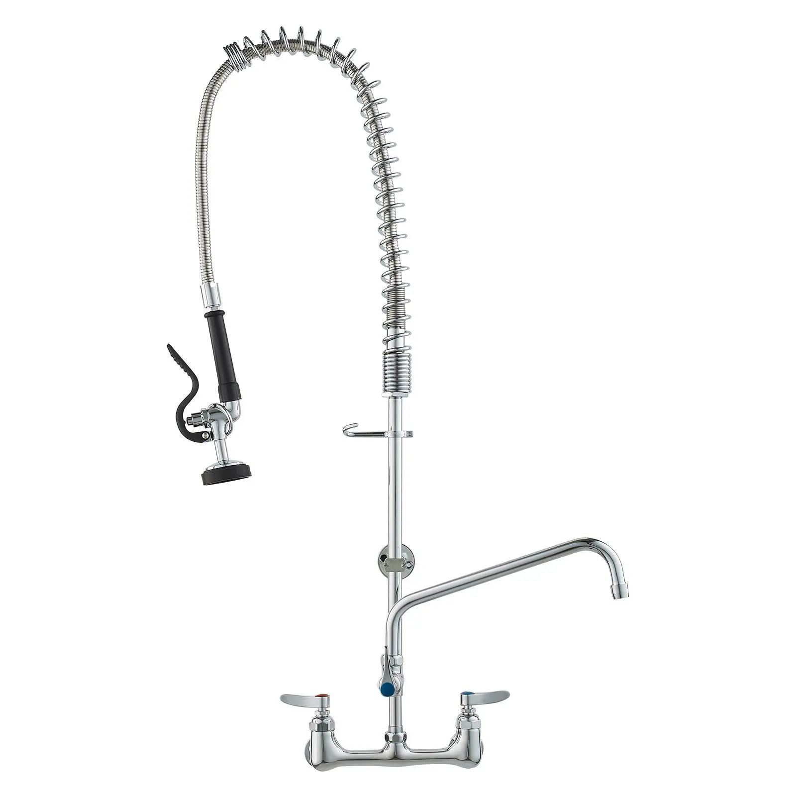 VEVOR Wall-Mounted Brass Kitchen Faucet, 36" Tall, 8" Installation Width, 12" Rotating Spout, Pull-Down Sprayer, Hot and Cold Dual Control, Suitable for Single/Double Sinks
