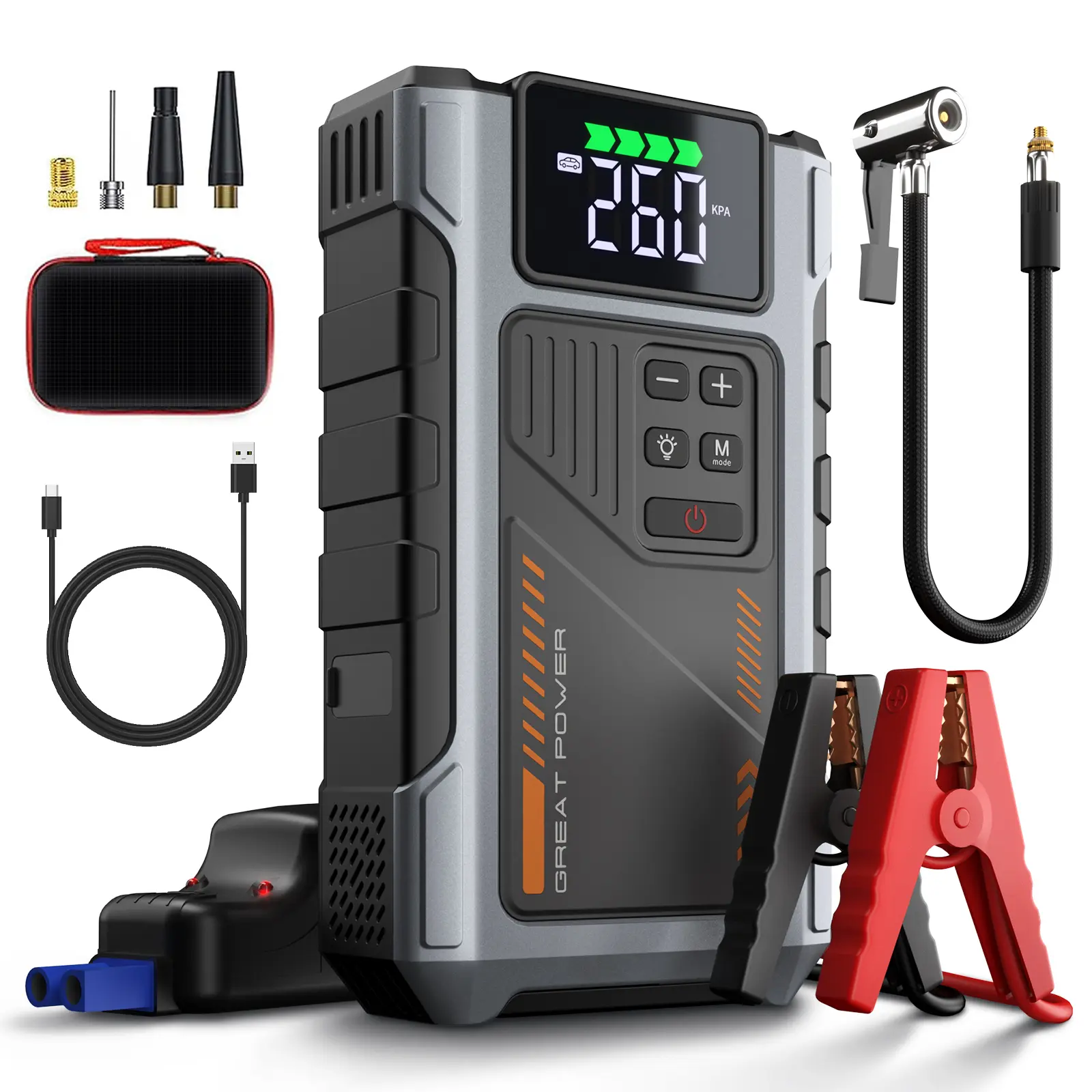 Portable Car Jump Starter with Air Compressor, 2500A CarBattery Jump Starter (7.5L Automotive Gas/6.OL Diesel),150PSI Digital Tire Inflator Vehicle