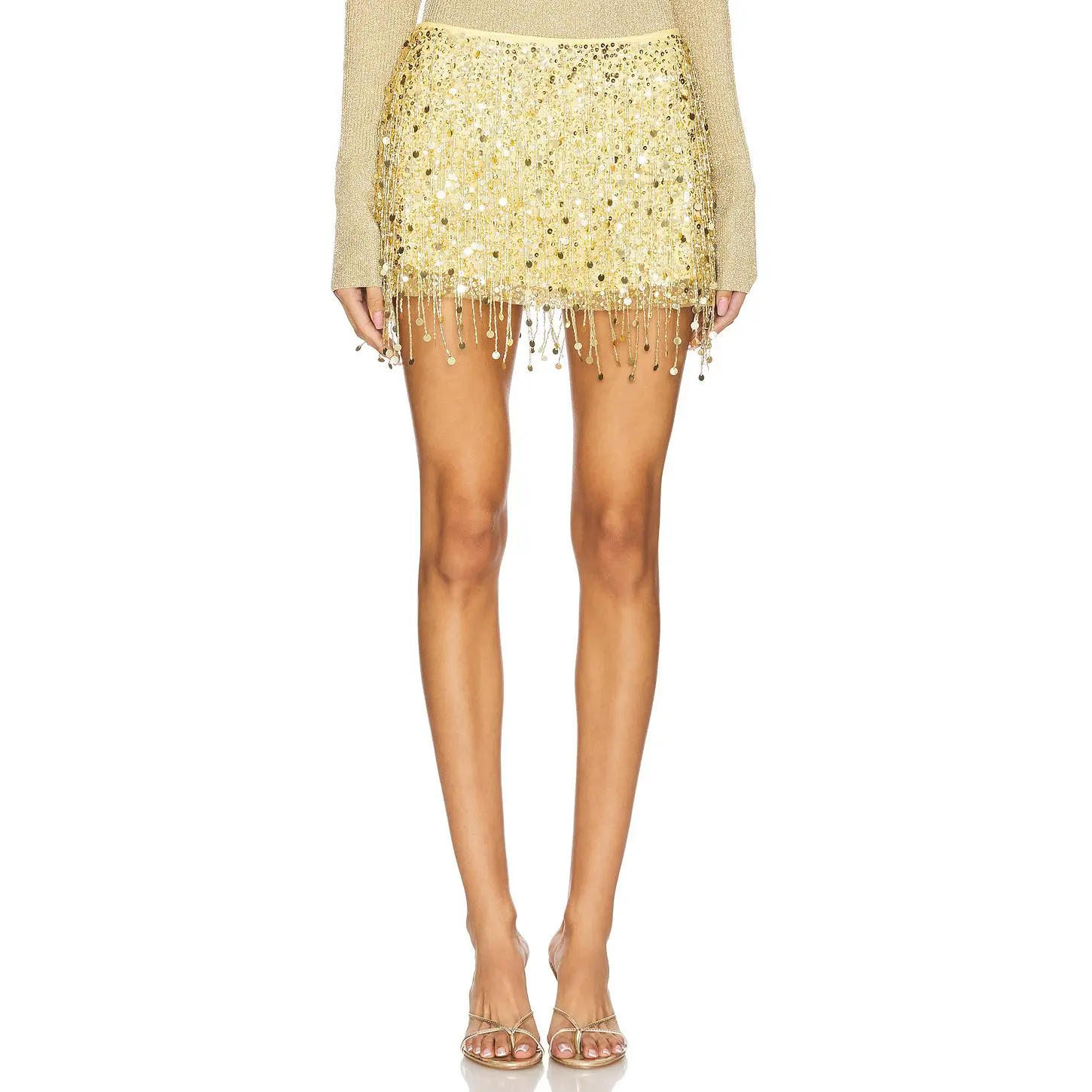 ASTA RESORT Yasmin Hand Beaded Mini Skirt in Gold