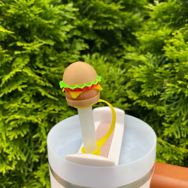 Cheeseburger Straw Toppers and Charms for Stanley Tumbers & Meoky Tumbler 10mm Straws with Durable PLA Design - Stylish, Beverage