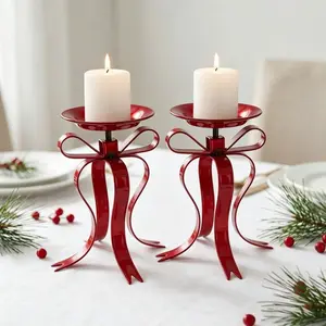 2pcs Bow Metal Iron Candle Holder, Christmas Table Decor, Valentine's Home Decor, Halloween Decor, Ideal Gift, Candelabra Style