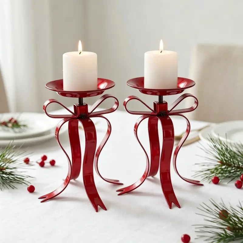 2pcs Bow Metal Iron Candle Holder, Candle Stand, Christmas Table Decor, Valentine's Home Decor, Halloween Decor, Ideal Gift, Candelabra Style
