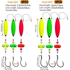 3Pcs Catfish Float Rigs with Circle Hooks (6/0 & 8/0) |   Pre-Rigged Santee Cooper Style Catfishing Tackle Kit |   Pre-Assisted Bobber & Hook Set for Bank & Offshore Angling, Bank Fishing, Pre-Rigged Set