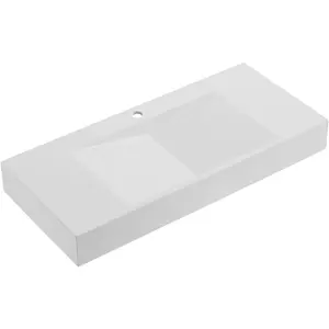 47 in. Wall-Mount or Countertop Bathroom Sink V-Shape Drain Solid Surface Material in Matte White