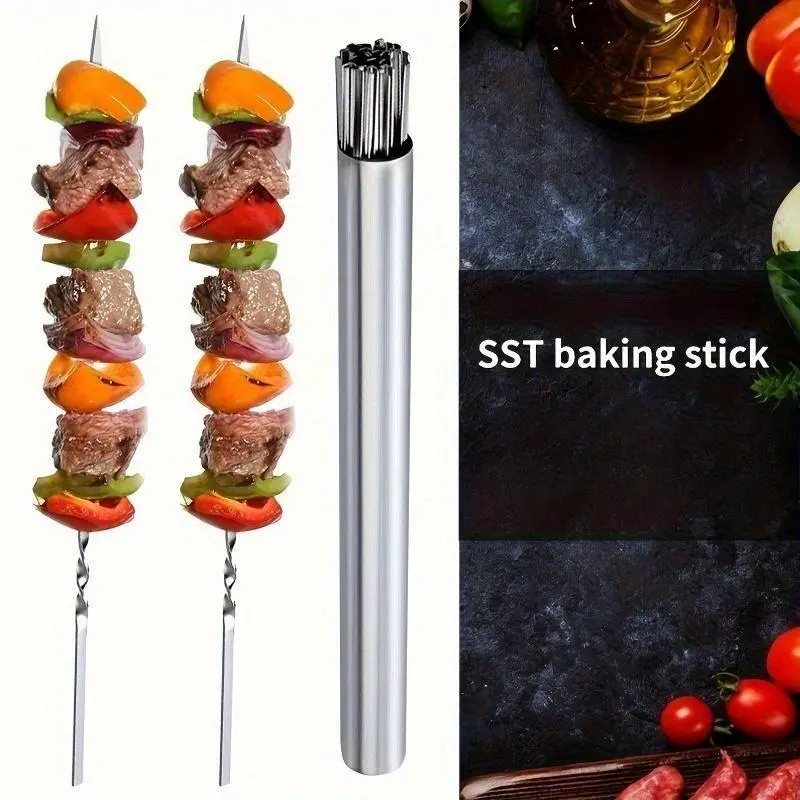 Barbecue meat skewers with storage tube, Barbecue Accessories - suitable for outdoor camping, picnics, parties and other occasions, Skewers For Grilling, Bbq Skewers