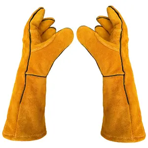 Class A Extra-Soft Extended Leather Work Gloves - Features high temperature resistance, flame retardancy, and wear resistance, suitable for welding, gardening, agriculture, and processing. Full leather welding protection gloves, extended welding gloves.