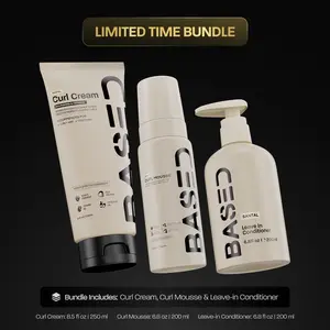 BASED Hydration Definition Volume Trio | Leave-In Conditioner, Curl Cream, Curl Mousse Bundle | For Hydrated, Defined, Voluminous Curls | Premium, Non-Toxic Ingredients