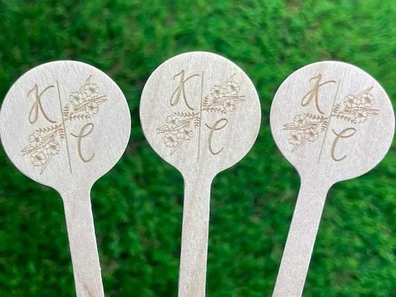 50 Custom Monogram Wood Engraved Stir Sticks, Coffee Cocktail sticks, Wedding Drink Sticks, Leaf - Yaya