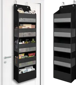 Heavy-Duty Punch-Free Door Back Hook & Shoe Storage Rack - 3X Reinforced Design (Alloy Hooks + Cardboard Base + Stitched Pockets) Keeps Items from Tippling Over!5 Main Pockets + 5 Mesh Pockets Maximize Storage, 30-Second Tool-Free Assembly