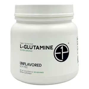 E1P L-Glutamine 600grams (120 Servings) Unflavored, Non-GMO, Vegan Fermented, Third-Party Lab Tested. Made with Halal and Kosher Certified Ingredients.