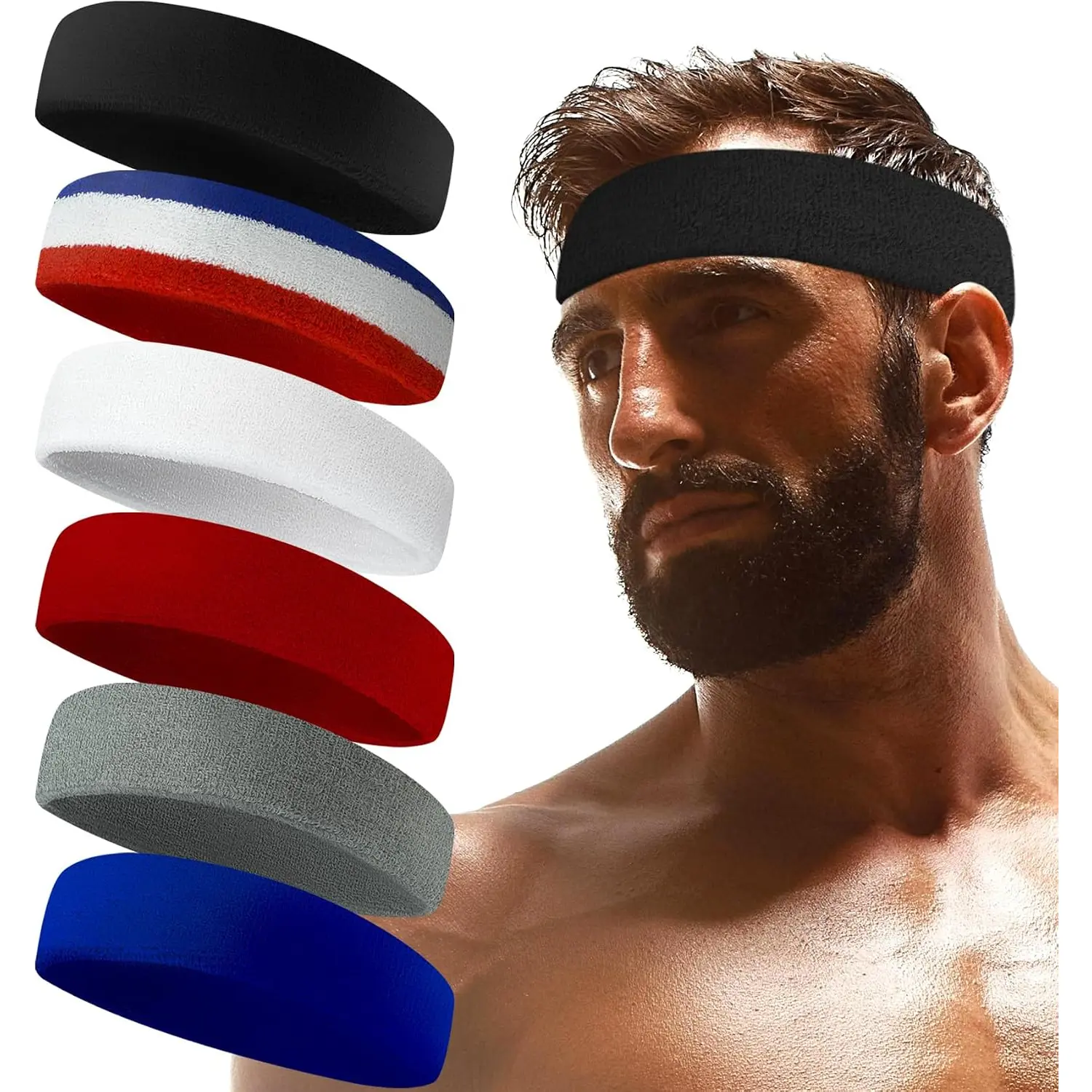 6 Pack Sports Headbands Sweat Wicking Athletic Headband Stretch Running Workout Hair Band for Men Women