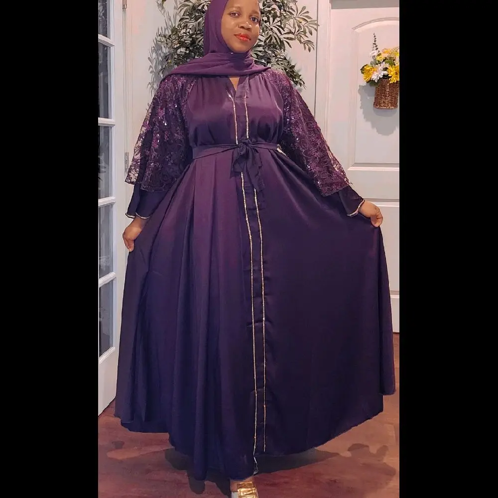 Purple Reign Abaya - Purple Fashionable Dress with Intricate Details and Matching Hijab