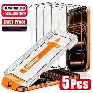 5pcs 8K Ultra HD Screen Protector for iPhone 17 Air/17/16/15/14/13/12/11/Pro Max/Pro/Plus/Mini/16e/X/XS/XR/XS MAX/7/8/SE,One-Click Film Applicator,Full Coverage,Edge Protection,Anti-Fingerprint,Compatible with dynamic islands