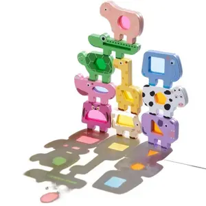Kids Wooden Animal Car Stacking Blocks, Educational Toy Gift Set for Early Learning Training Focus with Translucent Acrylic Pieces, Outdoor Summer Vibes Activity Gift for Toddlers