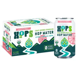 H2OPS (24 pack) Grapefruit Hop Water 12oz Cans - Zero Alcohol, Zero Calories, Craft Brewed with Citra & Mosaic Hops, Organic Beverage, Non-Alcoholic Beer Nata
