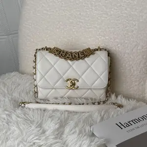 Pre-owned CHANEL 22S White Quilted Lambskin “Square Mini” Flap Bag with Soft Handle, Gold Hardware, Microchip Version 16
