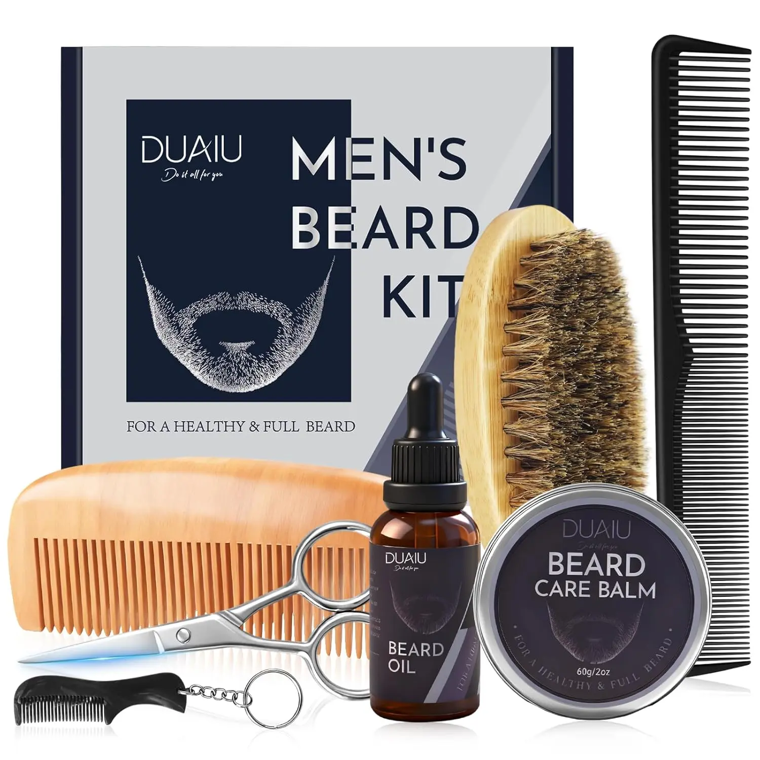 Beard Grooming Kit for Men Care, Beard Oil & Beard Balm, Boar Bristles Brush, Multi-Comb and Scissors for Beard and Moustache Trimming and Styling - Great for Dad/Husband/Boyfriend Use