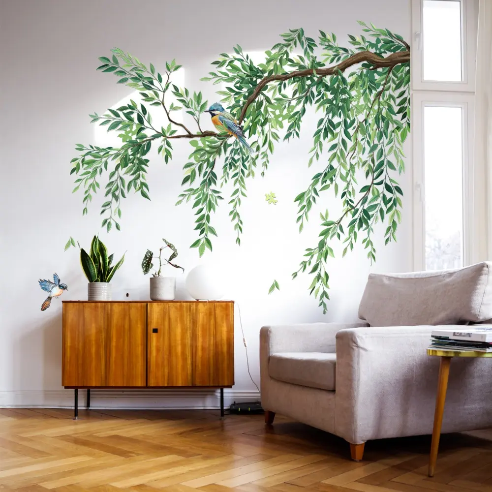 Set of three pieces (30*90cm*3pcs) plant & leaf cool summer wall sticker, self-adhesive decorative wall decal for bedroom, living room, dining room and bathroom, Home Decor, Decoration Items, MG15082-YC