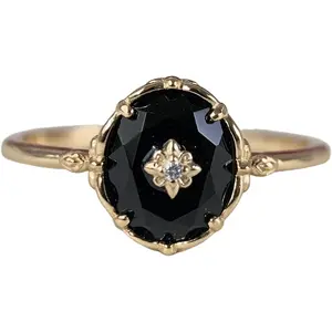 Vintage Black Onyx Engagement Ring for Women Gold Art Deco Solitaire Wedding Ring Unique Oval Cut Stone Anniversary Jewelry