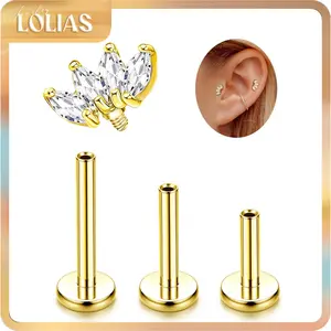 LOLIAS 16G G23 Titanium Internally Threaded Flat Back Studs - 6mm/8mm/10mm Hypoallergenic Cartilage Earrings for Female Tragus, Conch, Helix Piercings
