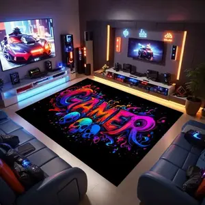Neon 2D PlayStation Game Symbols Flannel Area Rug, Decorative Rug, Gaming Rugs, Soft Plush Mat for Gaming Room & Bedroom, Non-Slip Thick Retro Video Game Pattern Home Decor for Gamer Enthusiasts