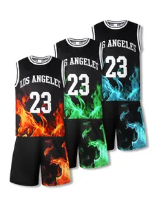 Ready Stock 7-15y Big Boys Summer baseball 2Pcs Casual Sports Quick-drying Mesh Flame Pattern Sleeveless Vest + Shorts Clothing Sets 462312003 Athletic Fashion Tops cute clothes set