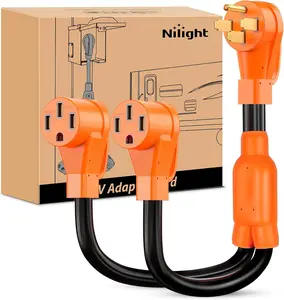 Nilight 50 Amp to 50 Amp RV Y Splitter Adapter Cord 50A Male Plug to Two 50A Female Outlet NEMA 14-50P 14-50R Pure Copper STW 10 AWG Heavy Duty Cable for RV Camper Generator