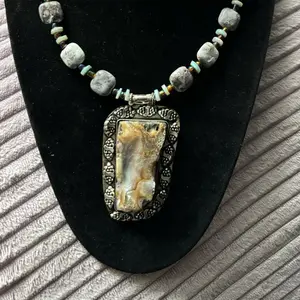 Abalone Pendant Seashell Oregon Blue Opal Natural Gemstone  Necklace Handmade One of a Kind with Unique Beads and Centerpiece