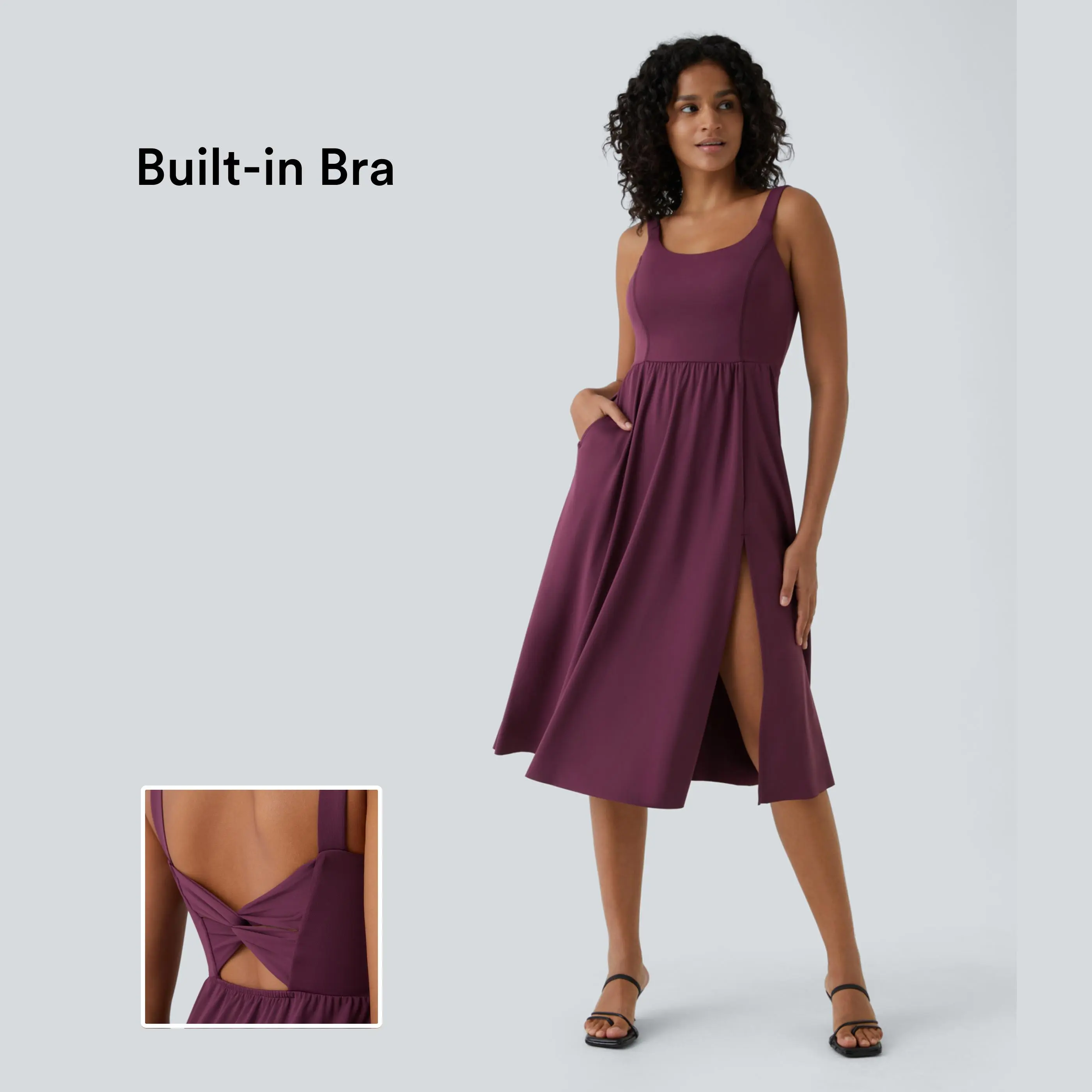 Halara Padded Backless Twisted Split Midi Casual Dress#TikTokShopBacktoSchool