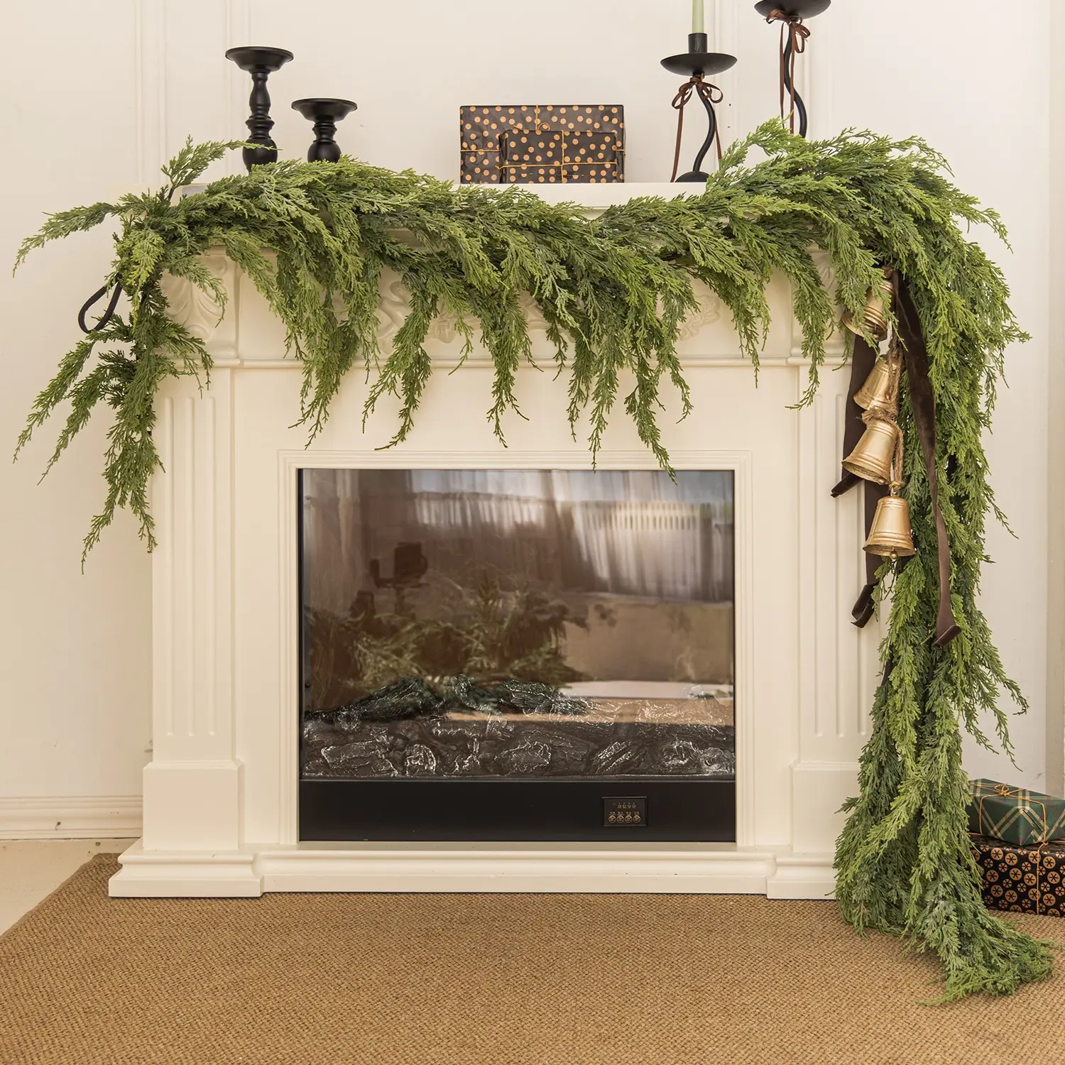 CLYCALOOR 6ft Norfolk Pine Garland Real Touch Green Artificial Greenery for Table Mantle Wall Indoor Outdoor Decorations Nature Ornaments High-Quality PE Material Realistic Design - Christmas