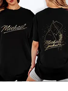 100 Percent Cotton Casual Style Loose Fit T-Shirt Michael Jackson Signature And Silhouette Design Summer Wear Gift For Music Lovers And Fans # Michael Jackson # Jaafar Jackson # biopic # music legend