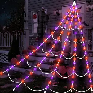 Halloween Spider Web Design LED Light, 250LED Decorative Light, Waterproof Battery Powered Hanging Decorative Light for Home Garden Party, Ornaments, Festive Lighting