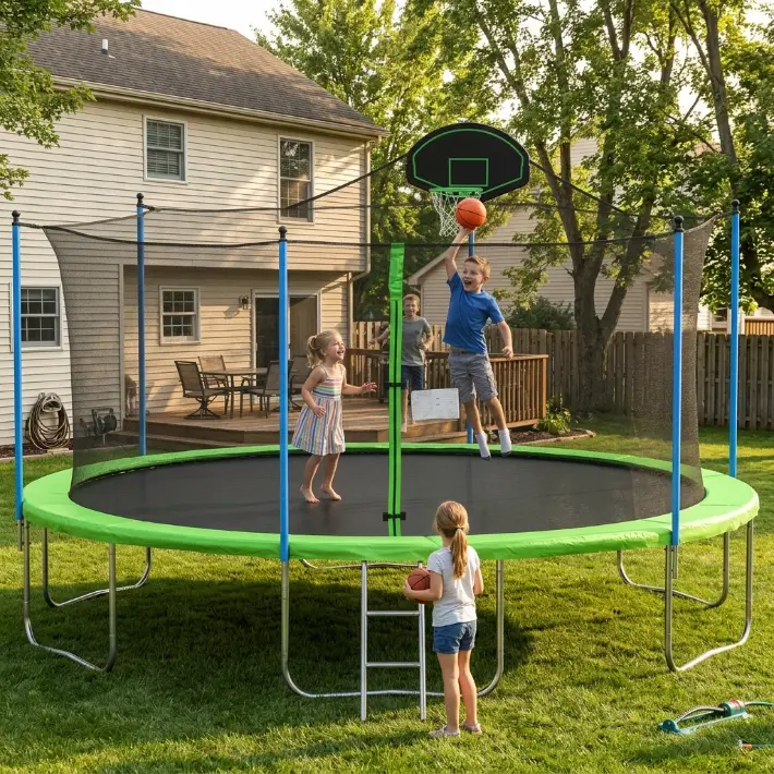 16FT Trampoline for Adults & Kids with Basketball Hoop Outdoor Trampoline with Enclosure Net and Ladder, Recreational Trampolines for Kids and Adults, Quick Connect Frame, Best Gift Ideas/Christmas Gifts