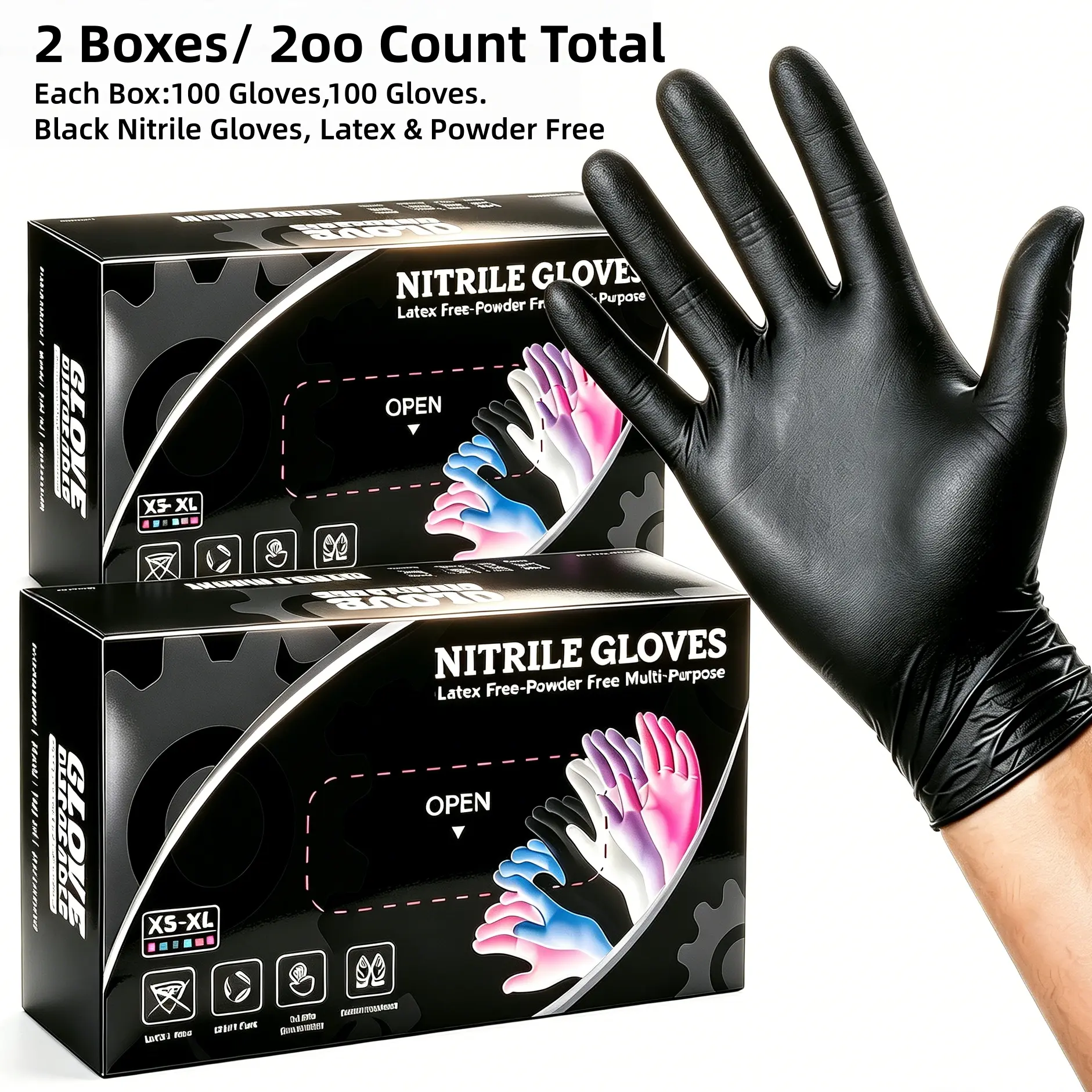 Composite Type Disposable Gloves, 200Pcs (100Pcs/Box, 2 Boxes/Carton), Powder & Latex Free, Comfortable Lightweight, Anti-Slip Textured Tips, Waterproof, Oil Resistant, Ambidextrous, Kitchen Gloves for Washing Dishes, Home Cleaning Use Lightweight