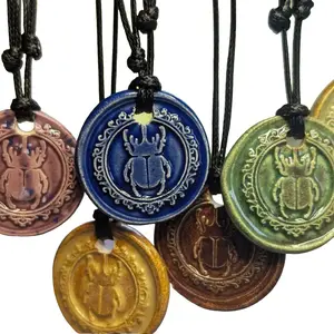 Beetle Scarab Bug Insect Cottagecore Ceramic Wax Seal Pendant Hippie Whimsical Choker Adjustable Cord Necklace Clay Charms Celestial