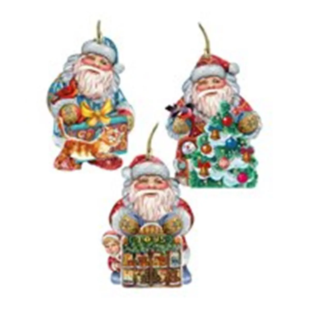G.DeBrekht 8100006S3 Handmade Square Wood Santa-Claus Ornaments, 5"x5"x0.25", Durable Holiday Decorations - Set of 3, Home Festive Gift for All Ages