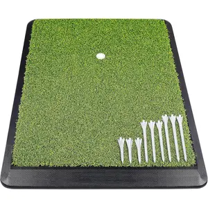 Synthetic Turf Golf Hitting Mat | Heavy Duty Rubber Base Golf Practice Mat | Come with 1 Rubber Tee and 9 Plastic Tees