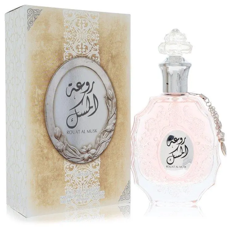 Lattafa Rouat Al Musk Eau De Parfum Unisex — Orange Blossom, Fruits, Mandarin Orange, 3.4 oz (100 ml) | floral musk fragrance, oz floral scent, unisex amber woody cologne, lattafafloral edp, white flowers, orange blossom perfume, jasmine, fruits perfume