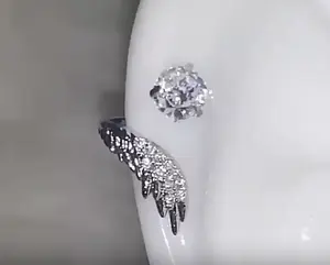 Y2K Silver Wing Rhinestone Ear Stud – 316L Stainless Steel Cartilage Earring