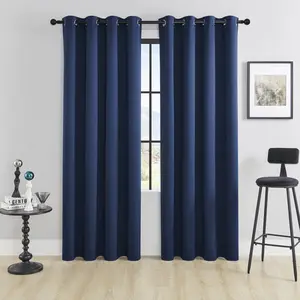 Black Out Curtains for Bedroom 84 inches Long Light Reducing Thermal Insulated Solid Grommet Navy Blue Panels Drapes for Living Room