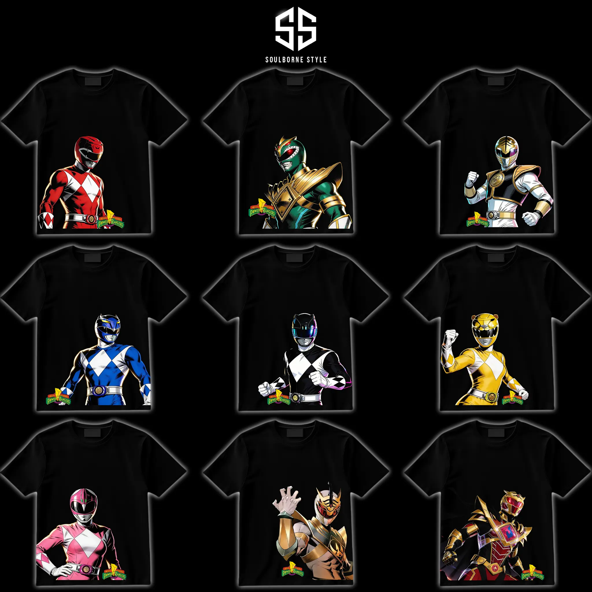 [Soulsborne Style] Vintage Mighty Morphin Power Ranger Graphic T-Shirt, Retro 90s Action Hero Tee, Classic Superhero Team Shirt, MMPR Fan Apparel for Men Women