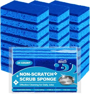 HOMEXCEL Sponges Kitchen 24pcs, Non-Scratch Scrub Dish Sponge Safe on Non-Stick Cookware, Dual Sided Cleaning Sponges for Kitchen, Household, Bathroom and More