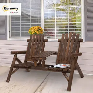 Outsunny 2-Person Wooden Garden Bench, Outdoor Wagon Wheel Porch Bench for Backyard Garden, Rustic Country Style Patio Furniture