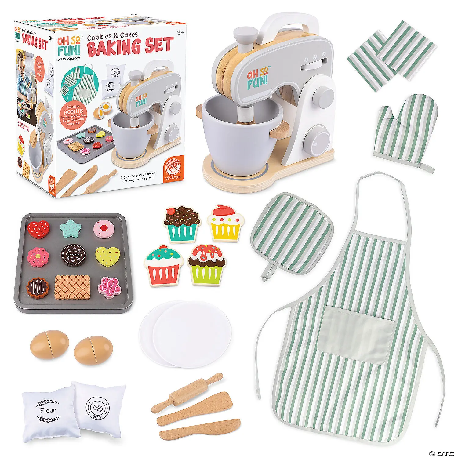 MindWare Oh So Fun! Cookies & Cakes Pretend Play Set - Play Food Sets, Toddler Cooking Playset with Tilting Mixer, Baking Fun for Ages 3+