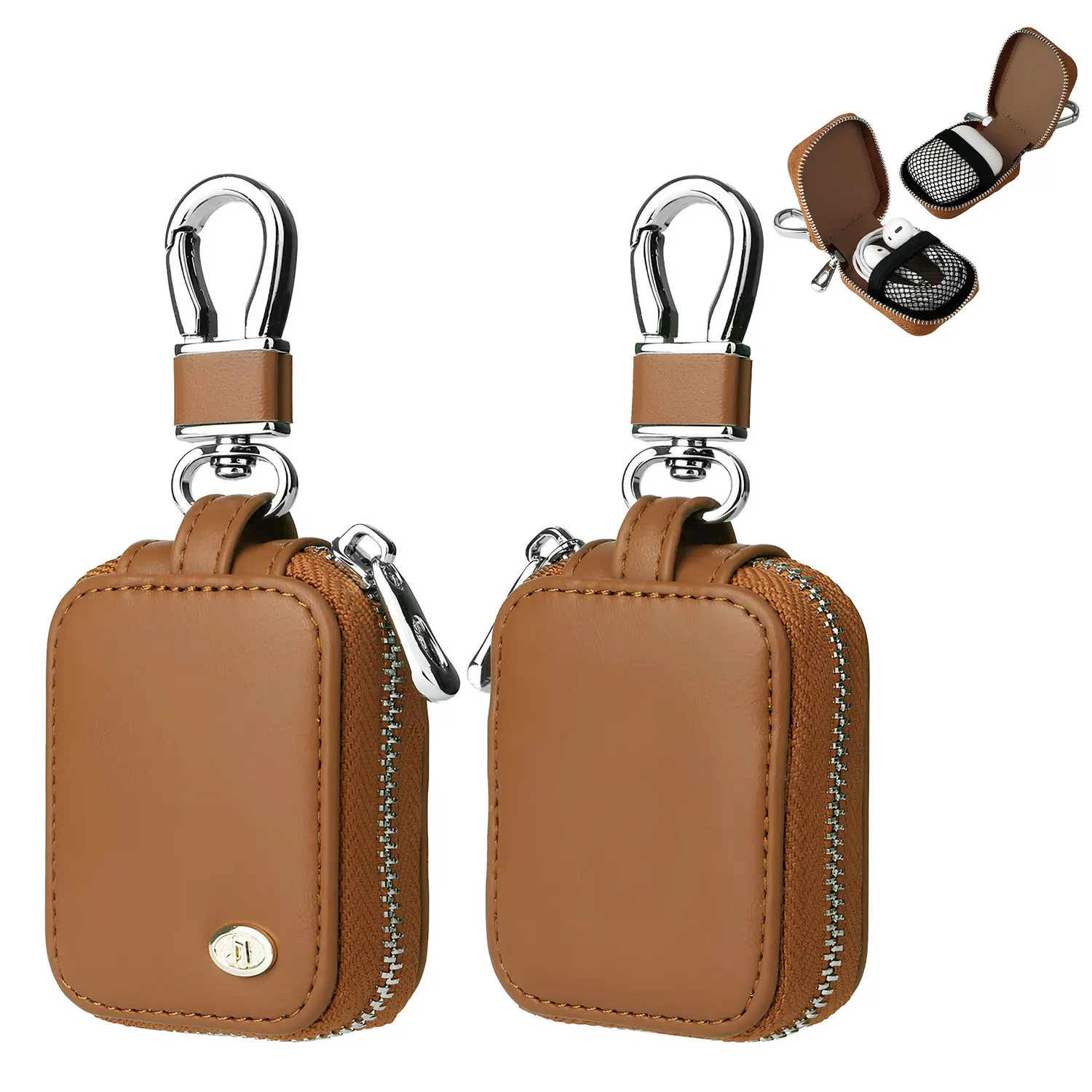 Mini PU Leather AirPods Case with Keychain, Zipper Earphone Storage Bag Compatible with AirPods 1/2/3/4/Pro/Pro 2, Waterproof Dustproof Protective Pouch for Wireless Earbuds, Travel & Daily Use summerwins