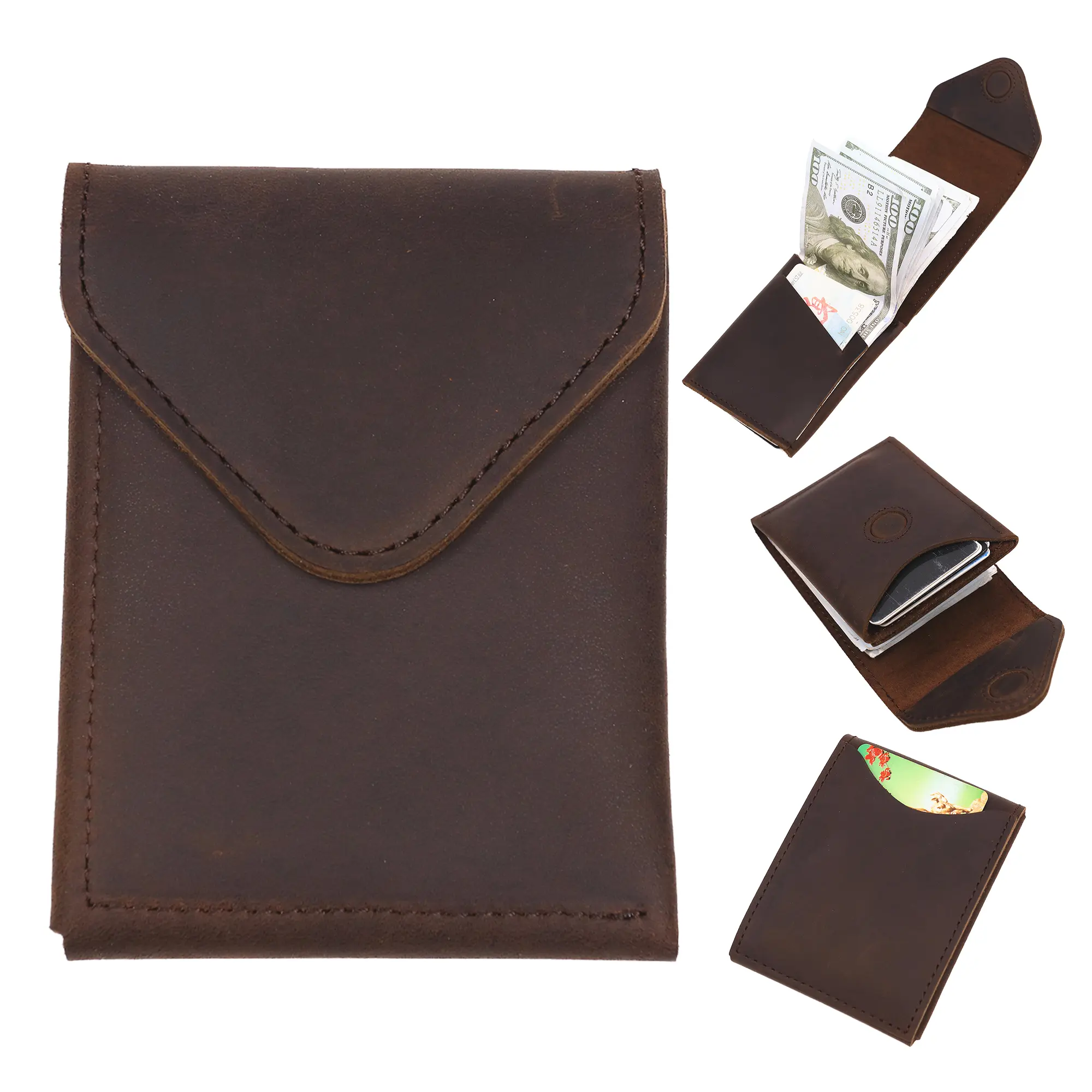 Men's Full Grain Leather Casual Lightweight Plain Short Wallet - Compact Slim Minimalist Magnetic Flap Cash & Card Holder, Men's Wallets