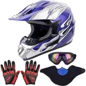 Adult Motocross Dirt Bike Helmet with Goggles, Gloves & Mask Dirt Bike ATV Helmet for Unisex-Adult Men Women Adjustable Sun Visor DOT/FMVSS-218 Off-Road Motorcycle Helmet UTV Helmet Downhill