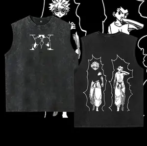Washable vest Hot Anime Hunter X Hunter Gon Killua Clothing Men Women Short Sleeve  Washed Cotton Retro  Harajuku