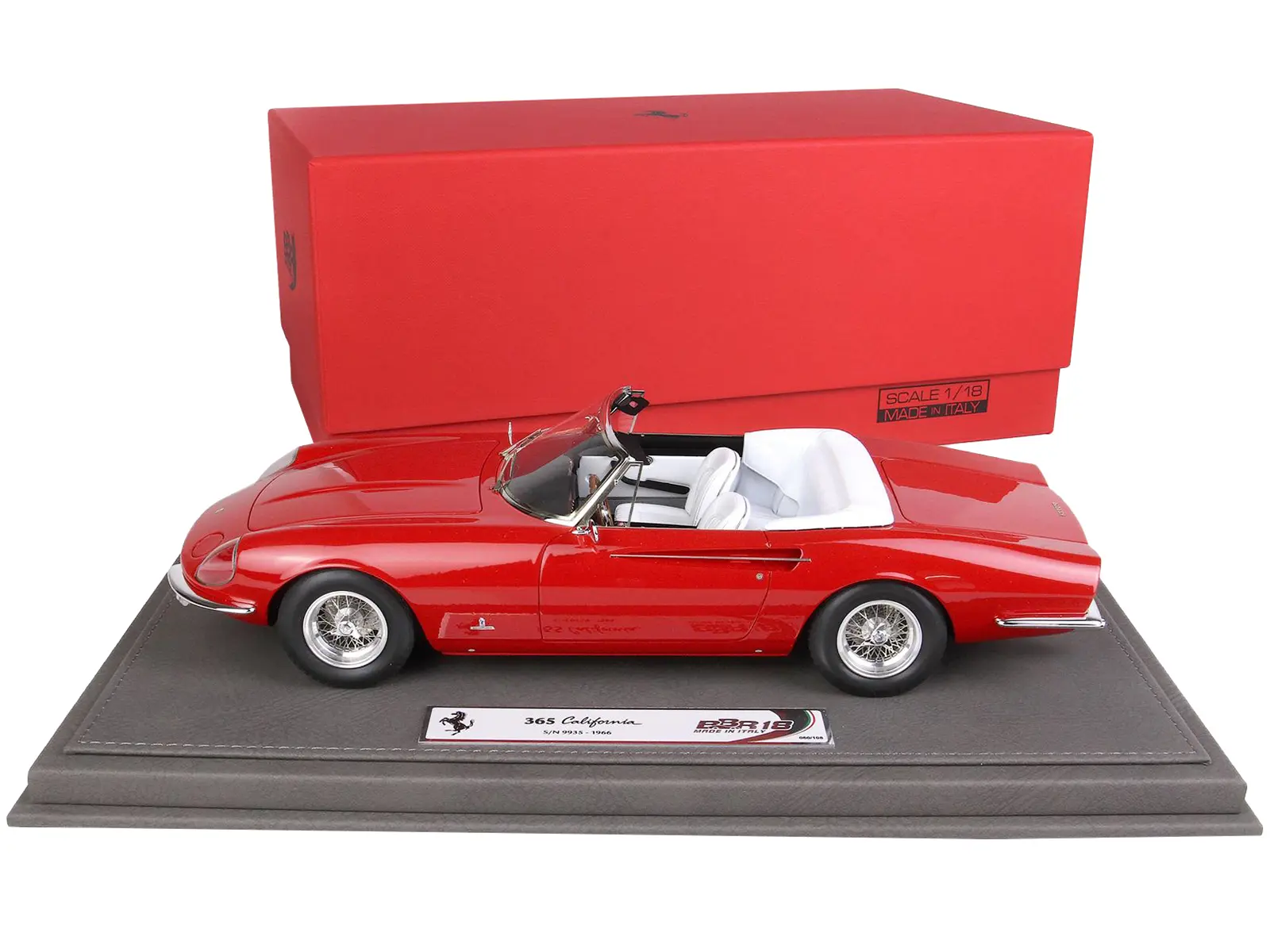 1966 Ferrari 365 California S/N 9935 Convertible Red with White Interior w/DISPLAY CASE Ltd Ed to 108 pcs 1/18 Model Car by BBR