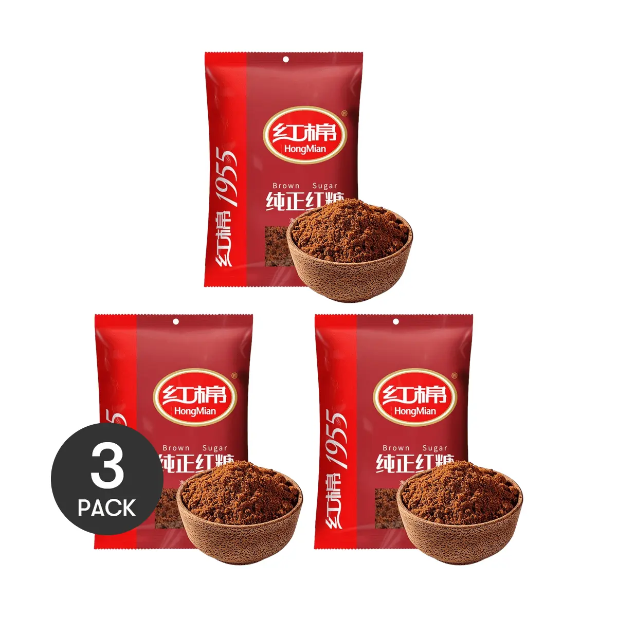 3 Pack Brown Sugar 14.11oz Each - Guangdong Specialty, For Steamed Buns, Baking & Ginger Tea, Natural